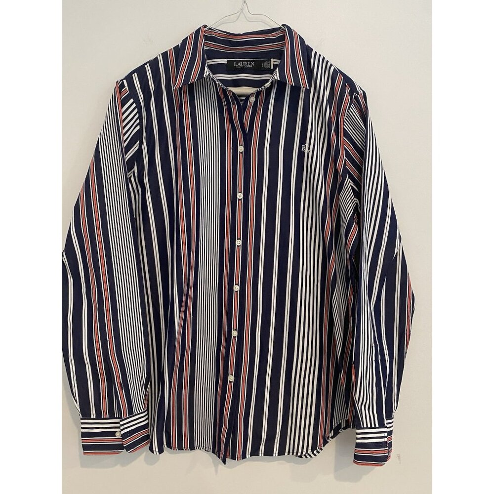 Men’s Ralph Lauren LS button Dress shirt SZ  large blue red white stripe